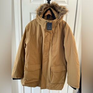 Denver Hayes Tan Parka Jacket with Faux Fur Hood
